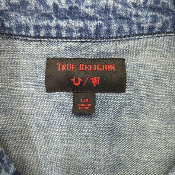True Religion Blue Denim Casual Button Down Shirt - Picture 7 of 9